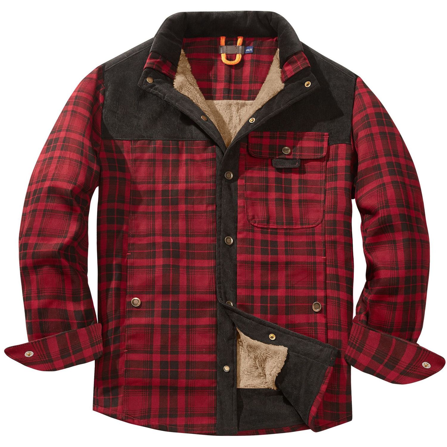 Color: Red, Size: XXL - Men&#39;s Fleece-lined Winter Warm Jacket