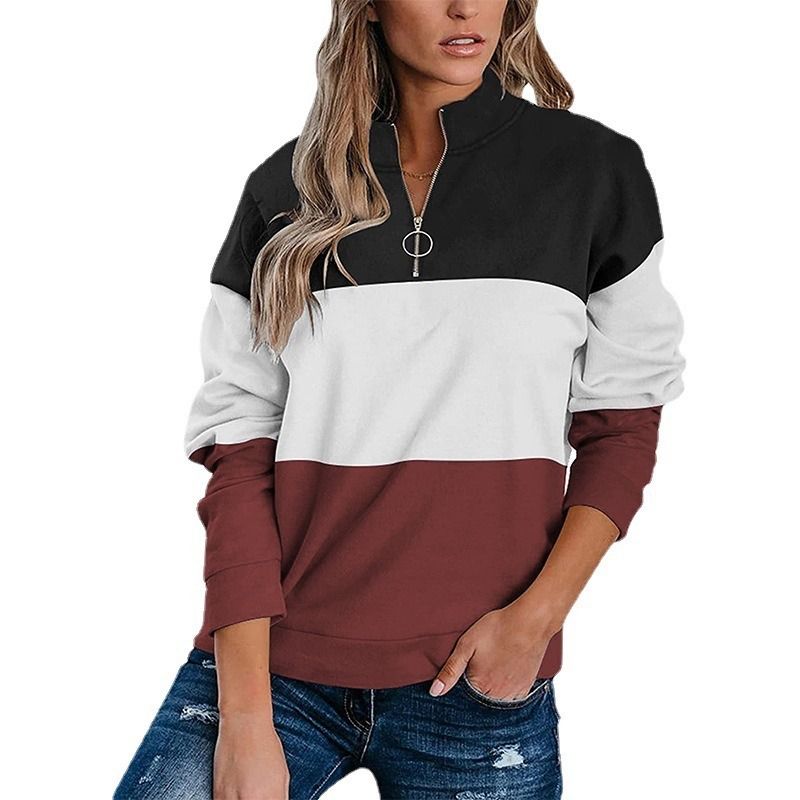 autumn and winter new products women&#39;s sweater lapel zipper stitching sweater pullover jacket