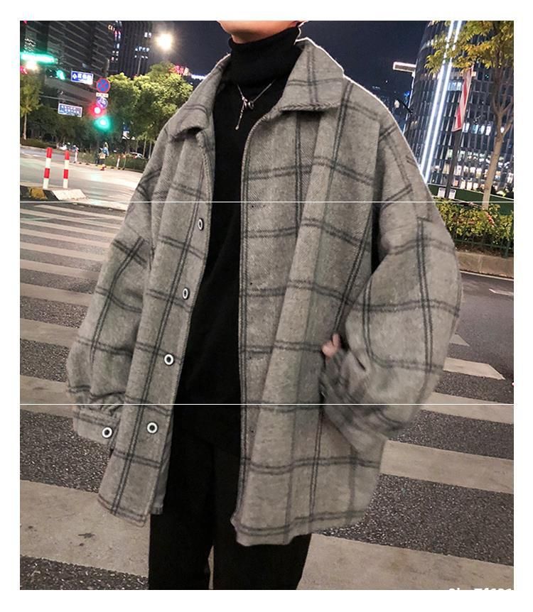 Color: Grey, Size: XL - Winter jacket men&#39;s Korean style trendy woolen cloth Hong Kong style long plaid trench coat autumn and winter men&#39;s woolen coat