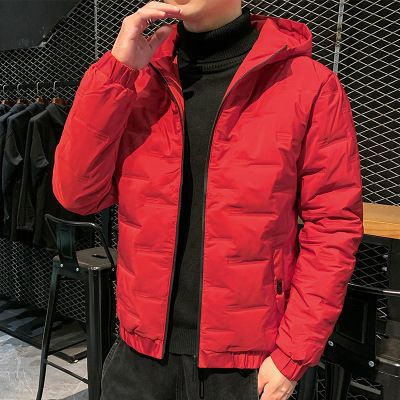 Color: Red, Size: 3XL - Men&#39;s down cotton winter hooded padded jacket