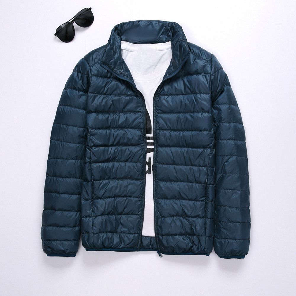 Color: Lake Blue, Size: 3XL - New Lightweight Stand-up Collar Down Jacket Men&#39;s Short White Duck Down Warm Fall Winter Coat