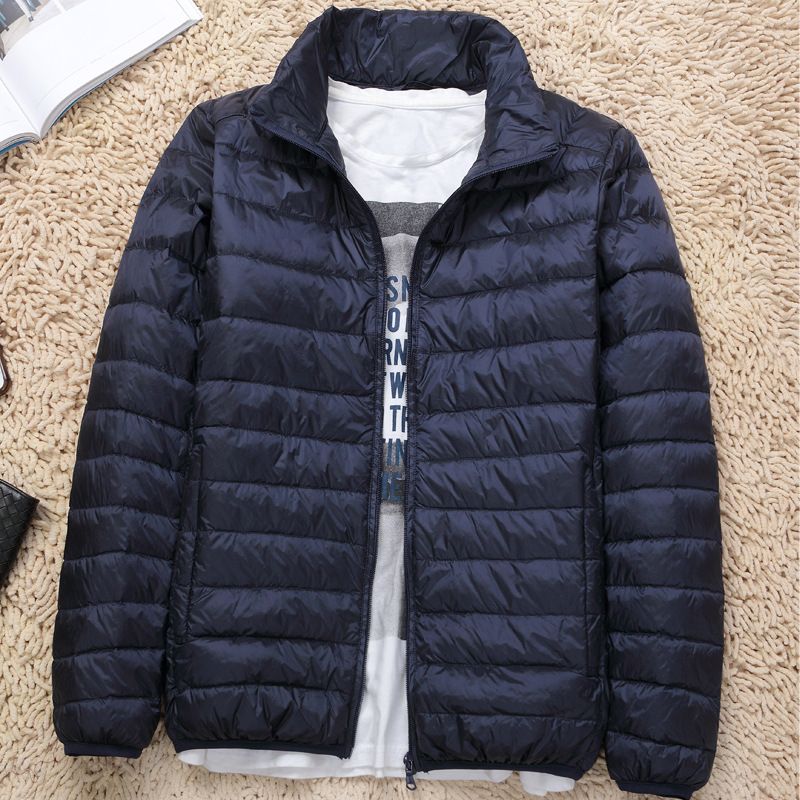 Color: Navy Blue, Size: XL - New Lightweight Stand-up Collar Down Jacket Men&#39;s Short White Duck Down Warm Fall Winter Coat