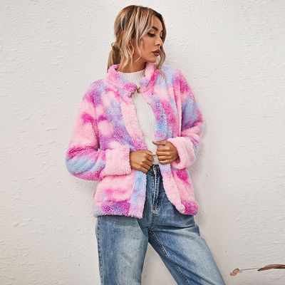 Autumn and Winter Tie-dye Printing Double-sided Plush Long-sleeved Loose Casual Jacket Women