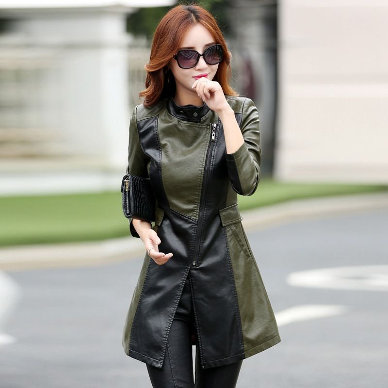 Color: Green, Size: XL-Cotton, style:  - Short large size Pu winter cotton skin women&#39;s jacket