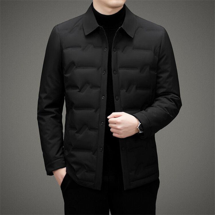 Color: Black, Size: L - Lightweight Down Jacket Winter White Duck Down Warm Men&#39;s Short Coat