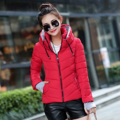 Color: Gules, size: M - European and American cotton women's short section collar winter ladies cotton jacket slim jacket