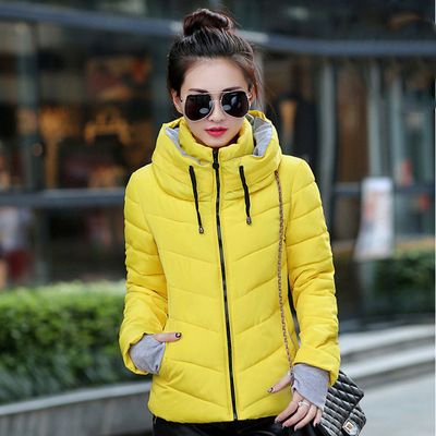 Color: yellow, size: L - European and American cotton women&#39;s short section collar winter ladies cotton jacket slim jacket