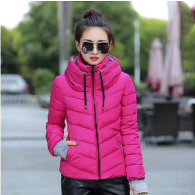 Color: Rose red, size: XXXL - European and American cotton women&#39;s short section collar winter ladies cotton jacket slim jacket