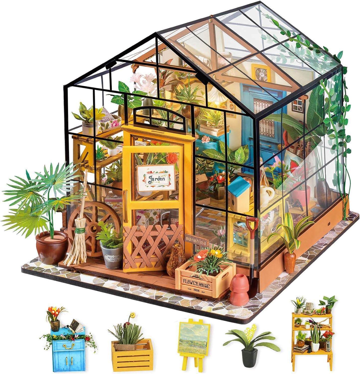 Rolife DIY Dollhouse Room Kit-Handmade Diorama Home Decoration-Miniature Model to Build-Christmas Birthday Gifts for Boys Girls Women Friends (Cathy&#39;s Flower Green House)