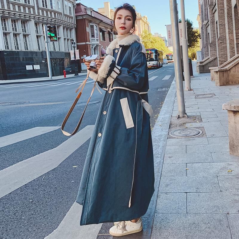 Color: Peacock Blue, Size: XL - Women&#39;s Winter Long Cotton Jacket