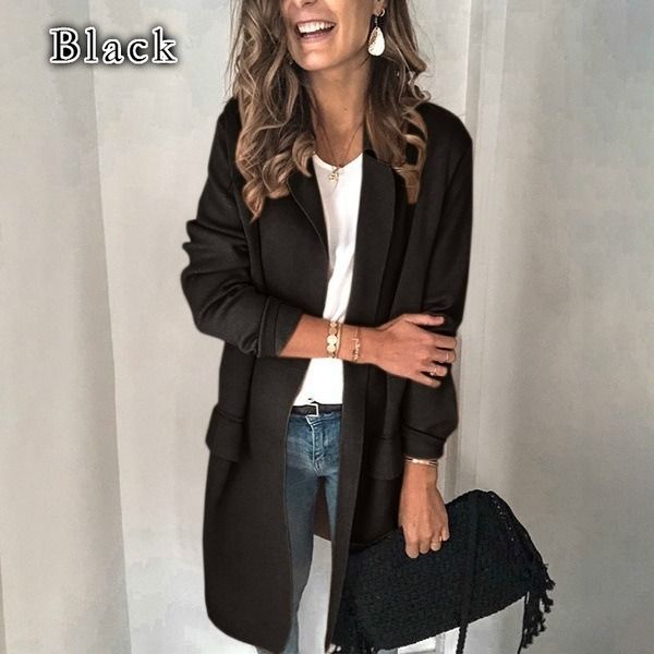 Autumn and winter new solid color long sleeve false pocket casual suit jacket women&#39;s wear