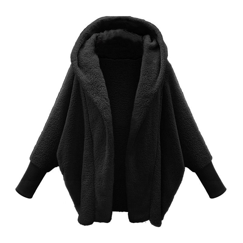 Fall Winter Women&#39;s Solid Color Long Sleeve Hooded Loose Plush Fleece Jacket