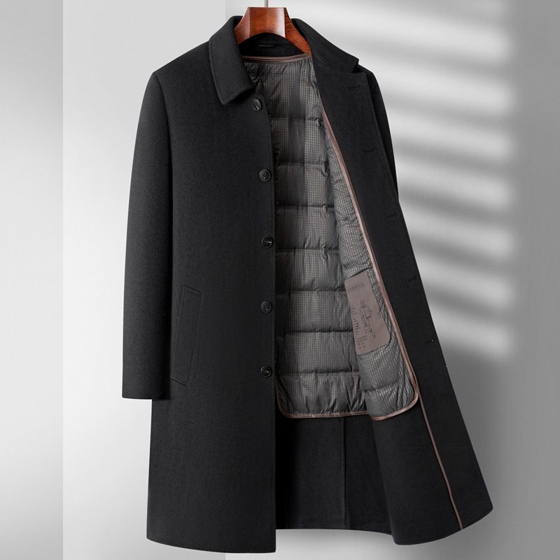 Specifications: Black, Size: 50to51 - Double-sided Wool Overcoat Men&#39;s Winter Down Feather Liner High-end Long Business