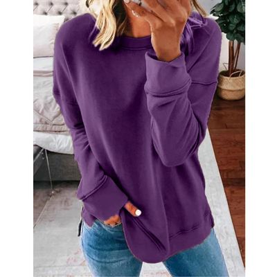 Autumn and winter women&#39;s new style coat casual round neck loose solid color long-sleeved t-shirt tops