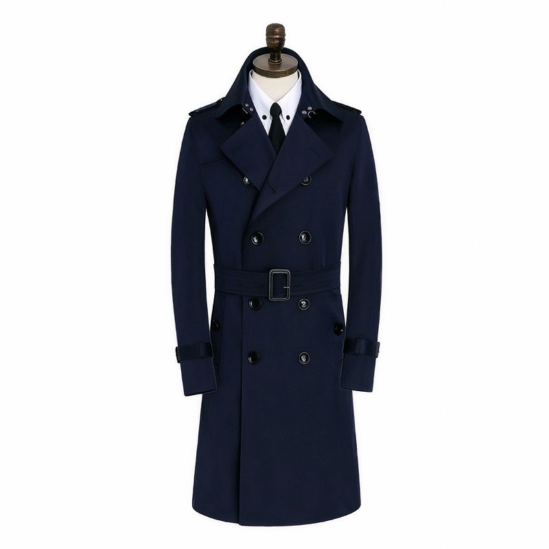 Color: Dark blue, Size: 3XL - Men&#39;s Windbreaker Long Slim Autumn And Winter Coat Waterproof Leisure Medium Length