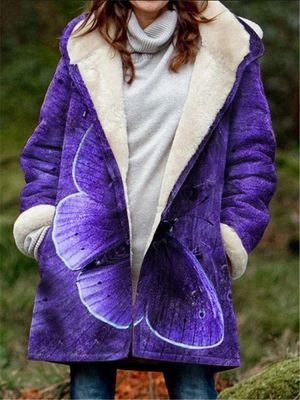 Autumn and winter women&#39;s new coat butterfly printing long-sleeved composite plush woolen coat