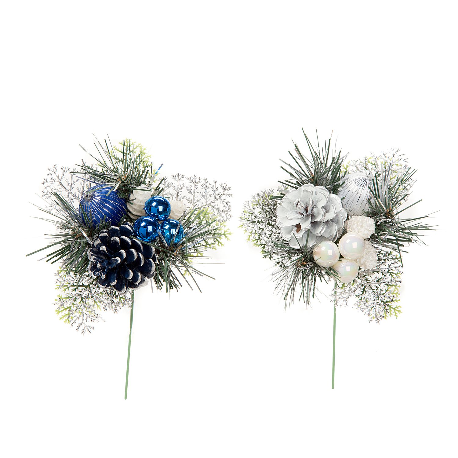 Christmas Ornament Picks With Pinecone and Cedar Plastic 7 Inches