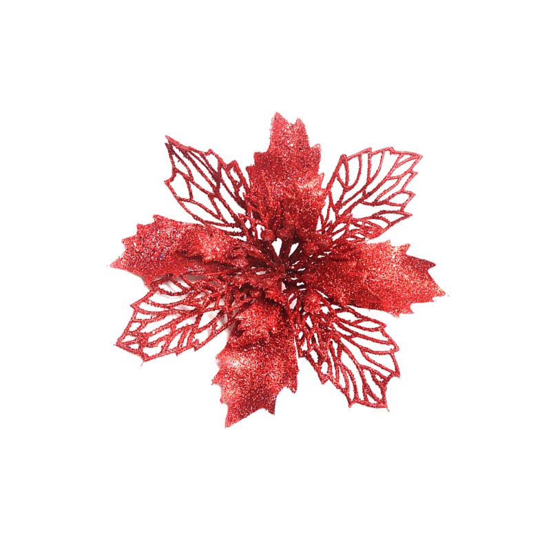 Color: Red, Size: 15cm - Glitter Artifical Christmas Flowers Christmas Tree Decorations For Home Fake Flowers Xmas Ornaments New Year Decor