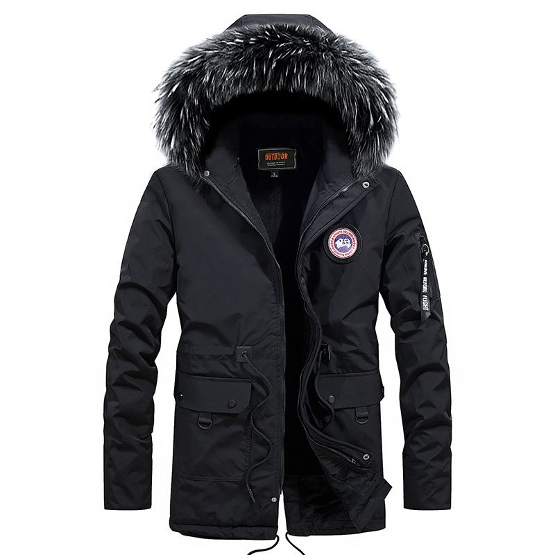 Color: black, Size: M - Winter new warm casual men&#39;s cotton coat thick long hair fur collar coat