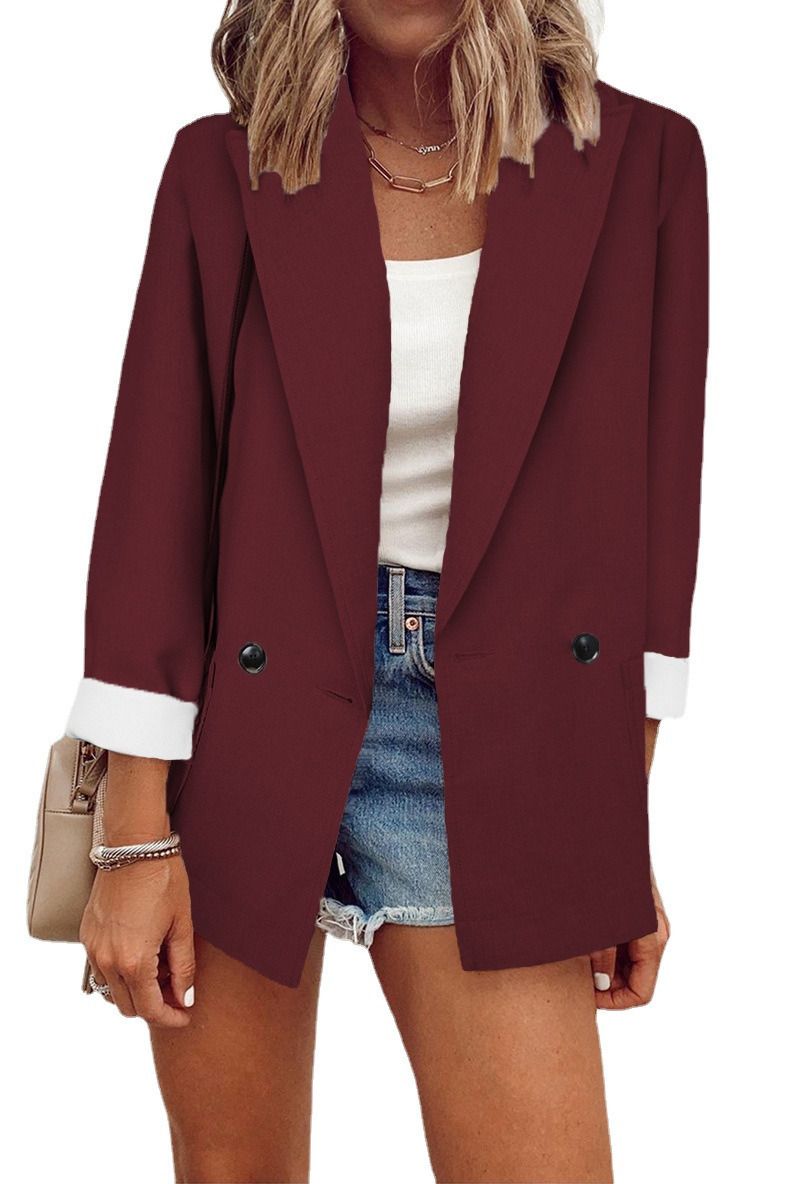 fashion autumn winter new solid color small suit one piece long sleeve spring and autumn suit coat