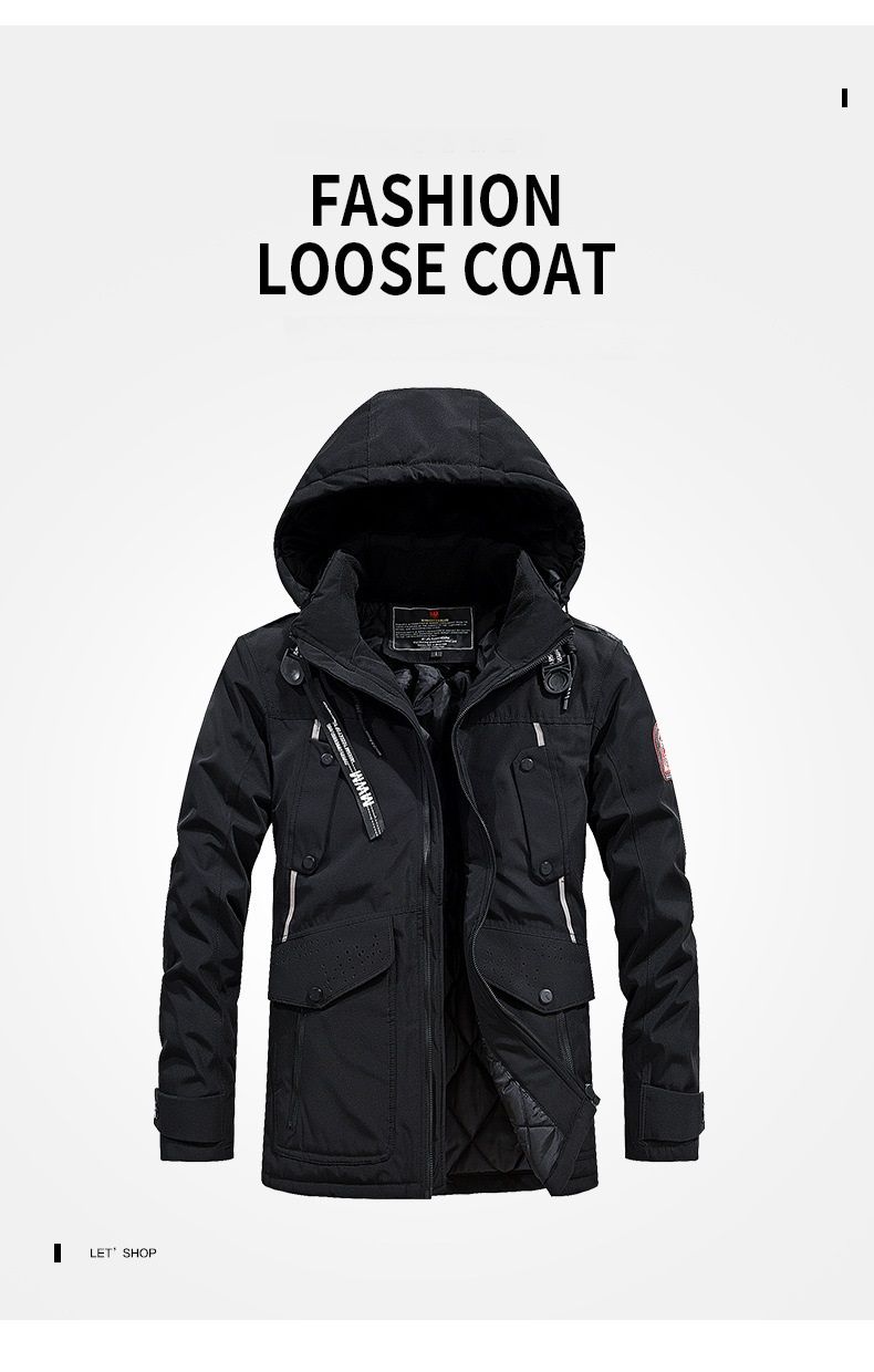 Color: Black 1, Size: S - Winter new warm casual men&#39;s cotton coat thick long hair fur collar coat