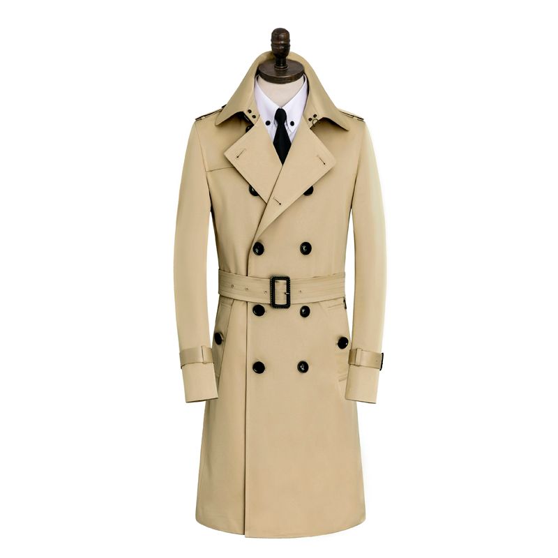 Color: Khaki, Size: 8XL - Men&#39;s Windbreaker Long Slim Autumn And Winter Coat Waterproof Leisure Medium Length