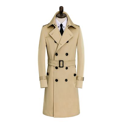 Color: Khaki, Size: 8XL - Men&#39;s Windbreaker Long Slim Autumn And Winter Coat Waterproof Leisure Medium Length
