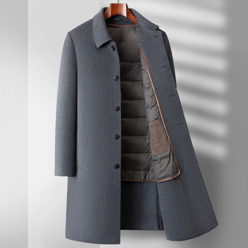 Specifications: Gray, Size: 50to51 - Double-sided Wool Overcoat Men&#39;s Winter Down Feather Liner High-end Long Business