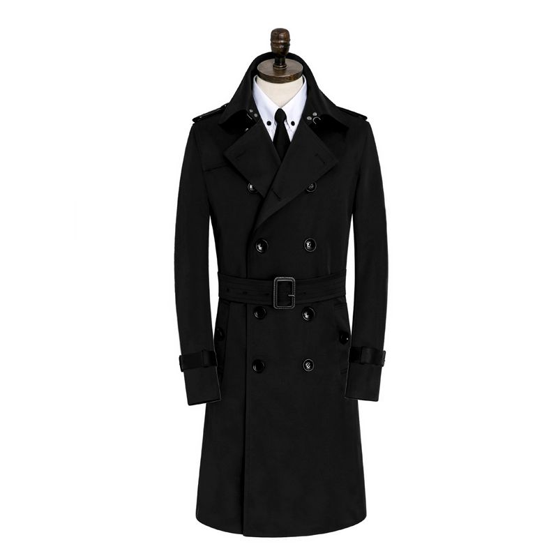 Color: Black, Size: 4XL - Men&#39;s Windbreaker Long Slim Autumn And Winter Coat Waterproof Leisure Medium Length