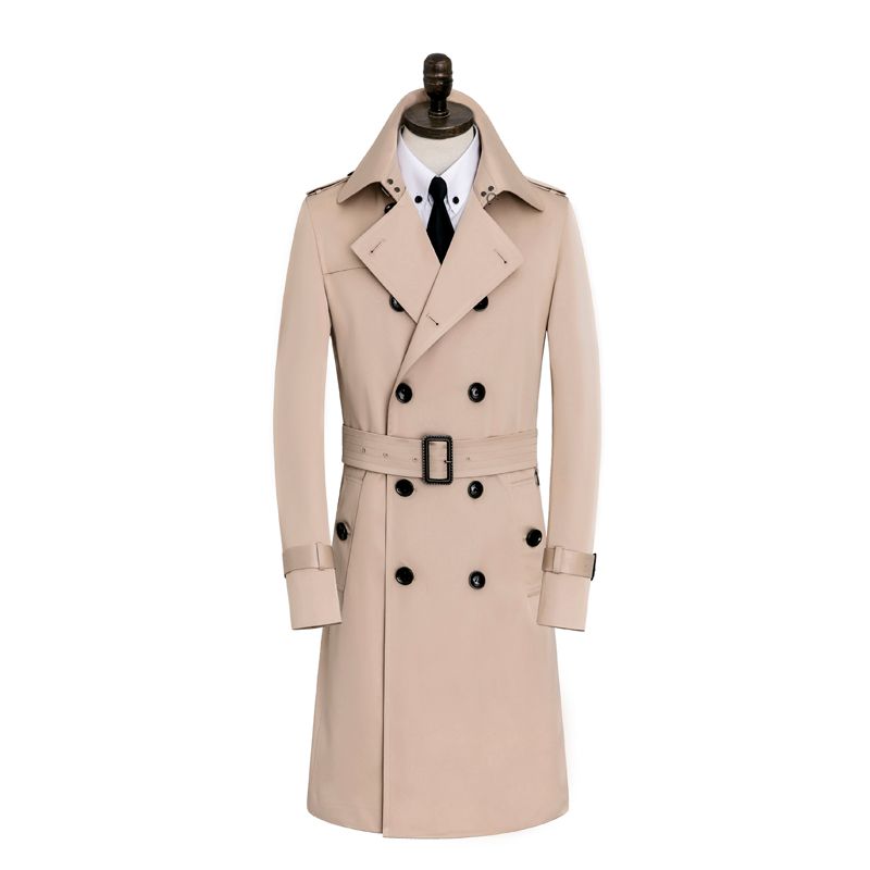 Color: Beige, Size: 2XL - Men&#39;s Windbreaker Long Slim Autumn And Winter Coat Waterproof Leisure Medium Length