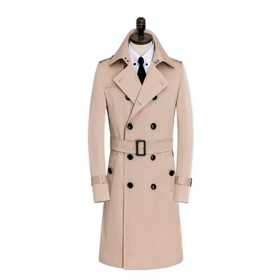 Color: Beige, Size: 2XL - Men&#39;s Windbreaker Long Slim Autumn And Winter Coat Waterproof Leisure Medium Length