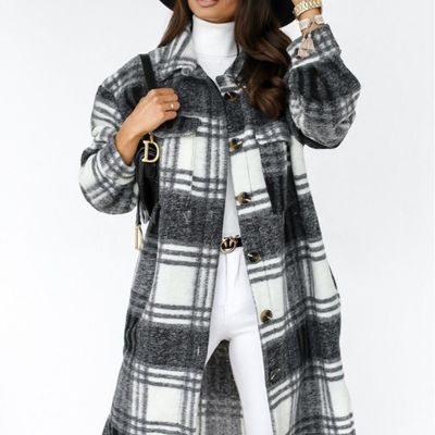 Color: Black, Size: 2XL - Autumn And Winter Long-Sleeved Button Lapel Casual Warm Plaid Long Woolen Coat
