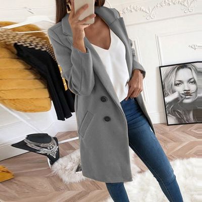 Autumn and winter women&#39;s new solid color lapel long button coat wool coat