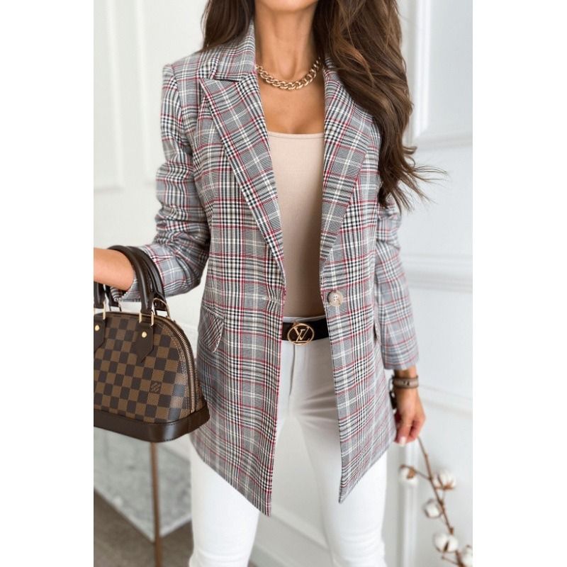 autumn winter long sleeve slim fit single button Plaid printed coat small suit