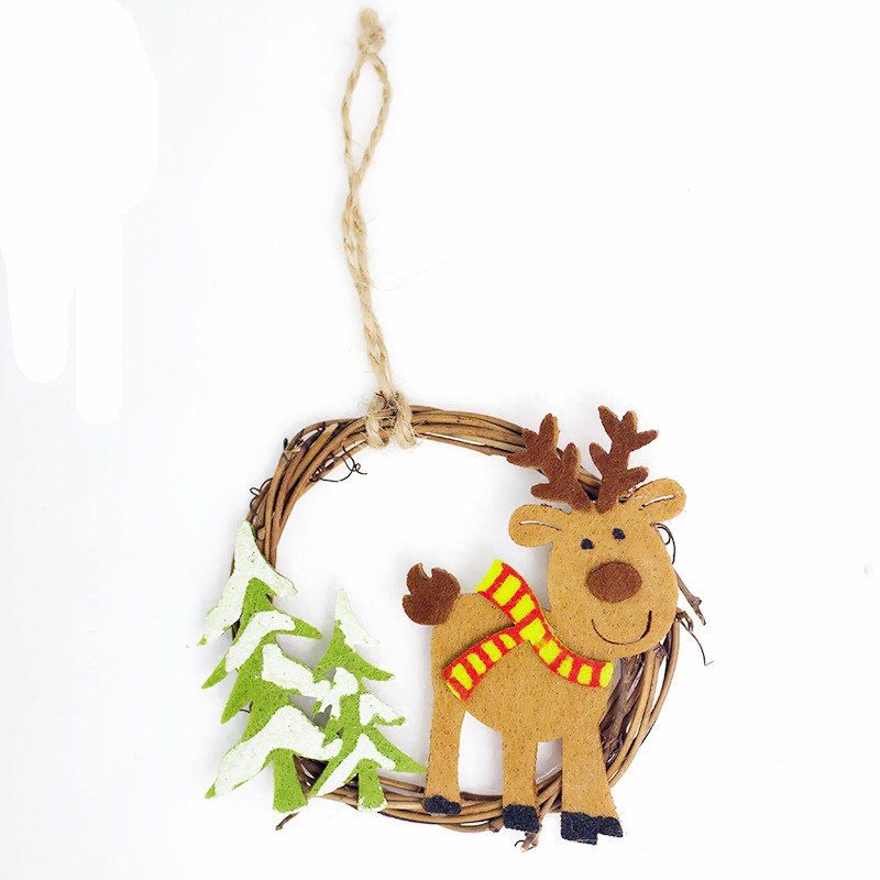 Style: Elk - Christmas Home Decoration Wicker Ornament Cartoon Felt Ring Rattan Decorative Pendant Santa Claus Pendant Christmas Ornaments