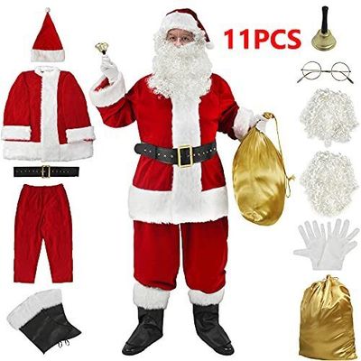 ABALAGU Men&amp;#39;s Deluxe Santa Suit 11pc. Christmas Velvet Adult Santa Claus Costume