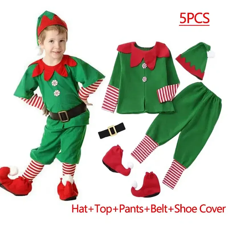 Color: Ivory, Kid Size: 4T - New Year Kids Santa Claus Costume Green Elf Cosplay Christmas Carnival Party Fancy Dress for Girls Boys Red Xmas Clothes Set