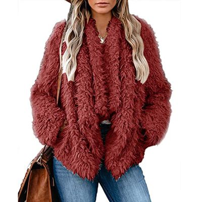 Autumn and winter women&#39;s coat new loose thick plush solid color long sleeve coat