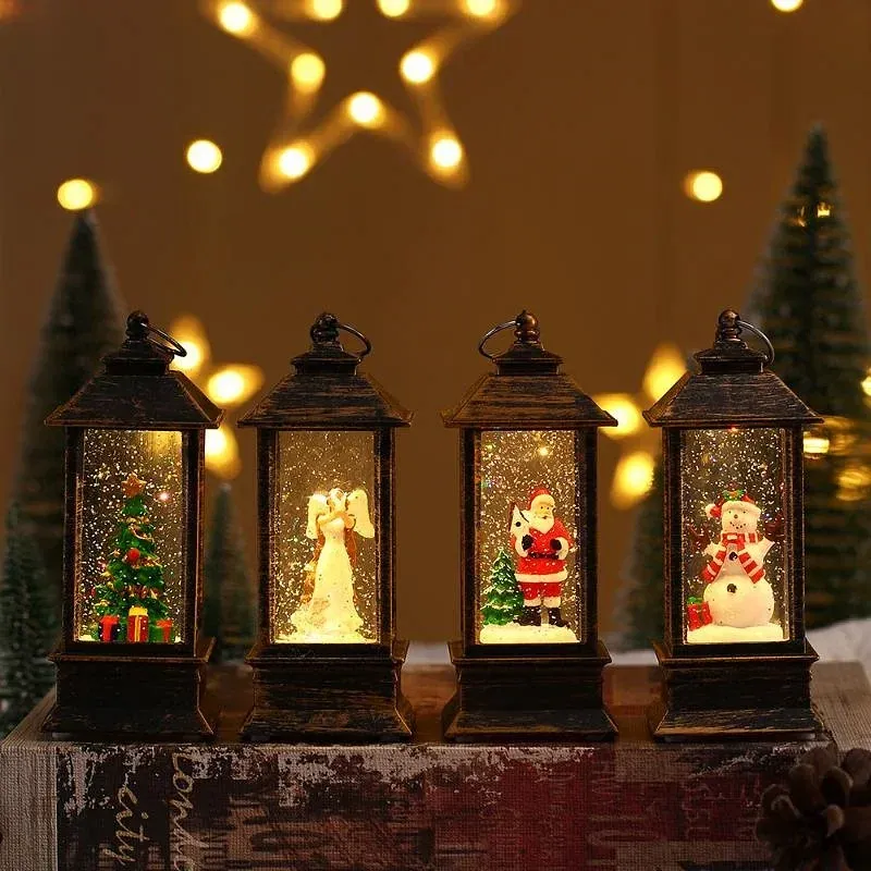 Color: MINT GREEN - Retro Square Lamp Santa Claus Night Light Christmas LED Wind Lights Christmas Tree Ornaments Christmas Home Decoration Gift