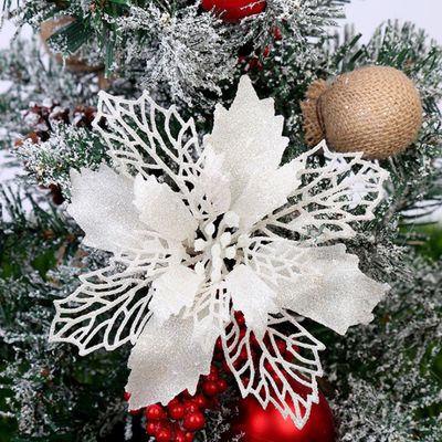 Color: White, Size: 15cm - Glitter Artifical Christmas Flowers Christmas Tree Decorations For Home Fake Flowers Xmas Ornaments New Year Decor Color: White, Size: 15cm - Glitter Artifical Christmas Flowers Christmas Tree Decorations For Home Fake Flowers Xmas Ornaments New Year Decor