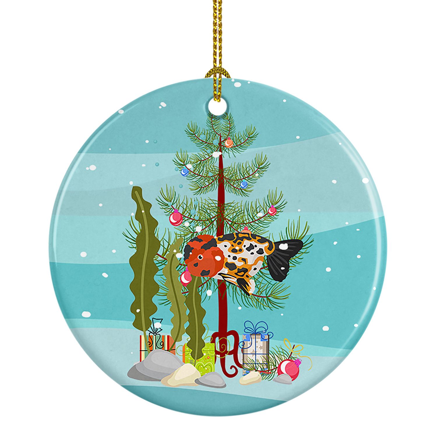 Ranchu Goldfish Merry Christmas Ceramic Ornament Christmas Tree Hanging Decorations for Home Christmas Holiday, Party, Gift, 3 in, Multicolor