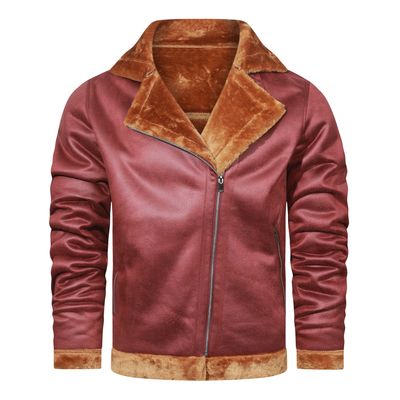 Color: Dark Red, Size: XXL - Fashion Thickened Fur Coat Men&#39;s
