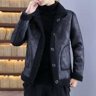 Color: Black, Size: XXL - Men's leather jacket with fur one-piece coat