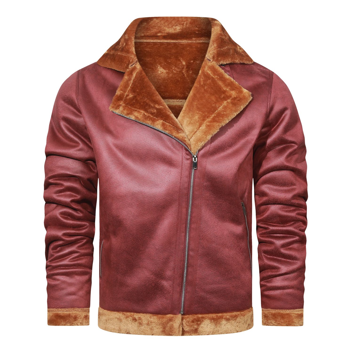 Color: Dark Red, Size: M - Fashion Thickened Fur Coat Men&#39;s