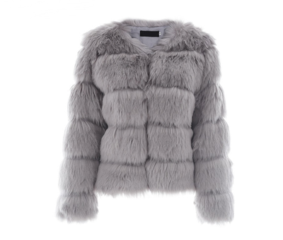 Color: Gray, Size: XL - New faux furry slim mink jacket short faux fur fur coat female