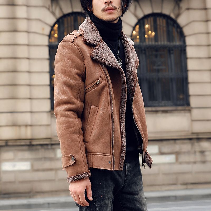 Men&#39;s Fashionable Faux Suede Lamb Fur Coat