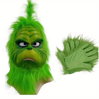 Christmas Stole Geek Santa Costume Green Monster Suit Masks Glove Halloween Party