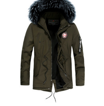 Color: Army Green 1, Size: L - Winter new warm casual men&#39;s cotton coat thick long hair fur collar coat