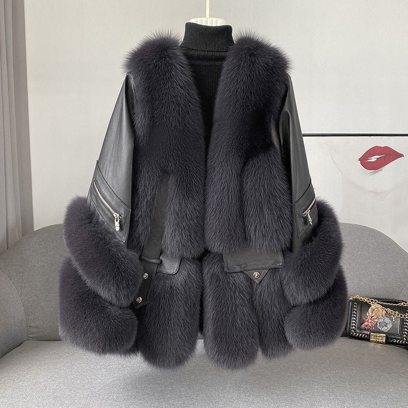 Fur Women&#39;s Medium Long Young One-piece Coat
