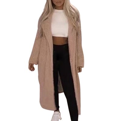 Color: Khaki, Size: XL - Solid color long coat faux fur coat soft plush thick